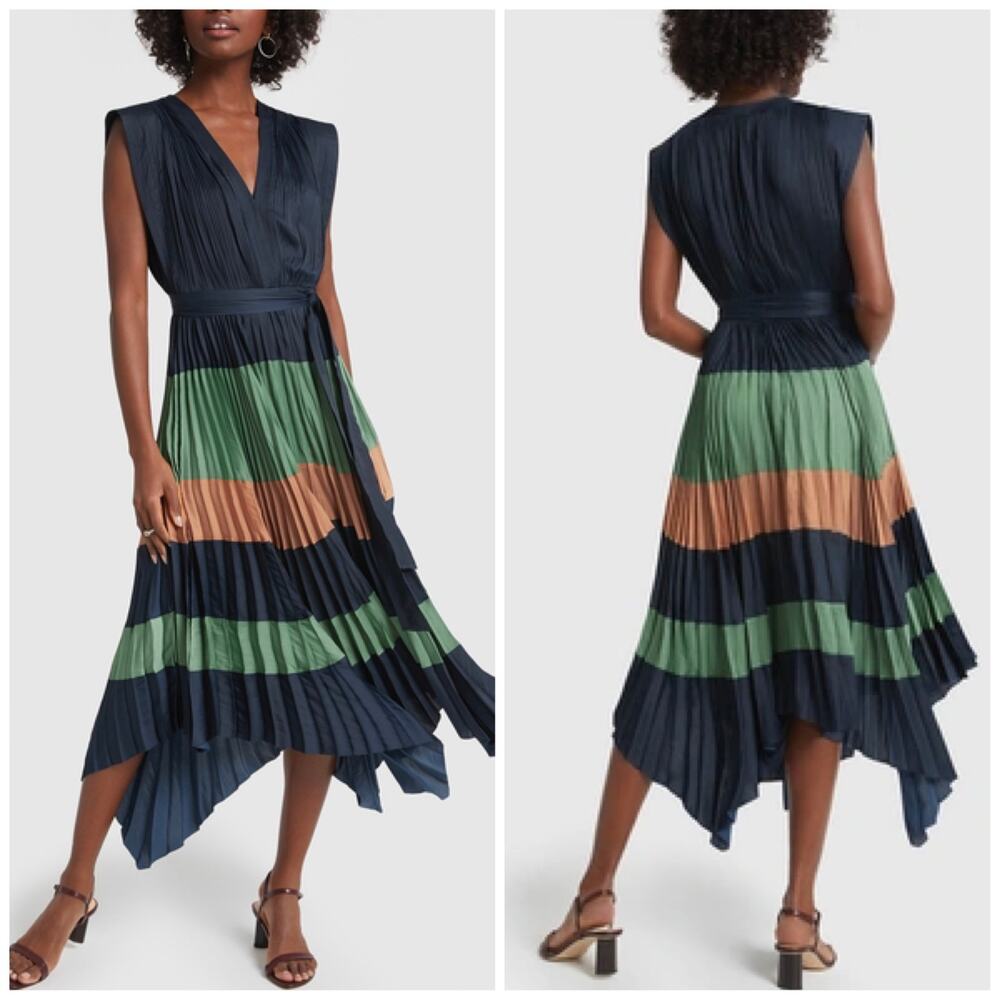 Ulla Johnson Maysha Striped Pleated Handkerchief Dress Midnight